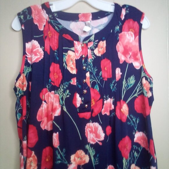 PerSeption Concept Blouse L Sleeveless Floral Blue Red Green - Picture 11 of 13